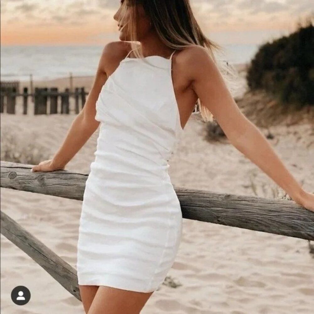 Zara Blogger's Favorite White Mini Dress Linen Blend Women's Small Coastal